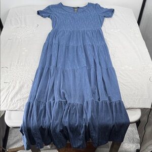 Chelsea & Theodore Dress Wm Small Tiered Blue Maxi Boho Summer Sundress Pockets